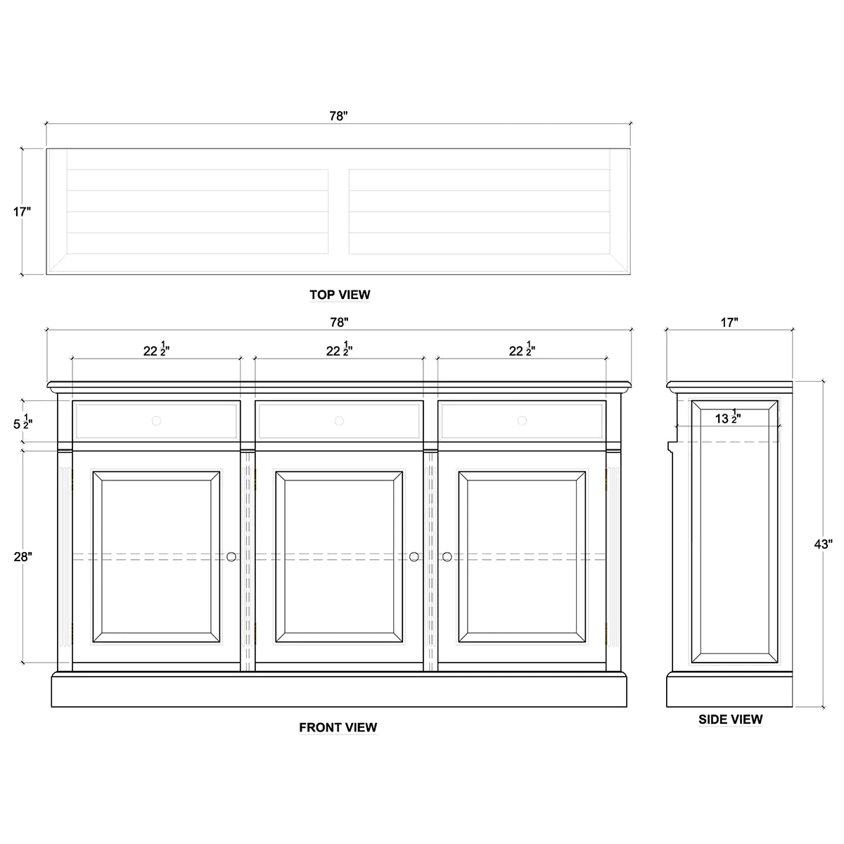 Bramble Hudson 3 Door Sideboard in Antique French Oak