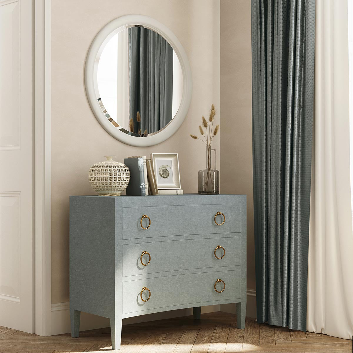 Mornington Linen Wrapped 6 Drawer Dresser In Pale Blue