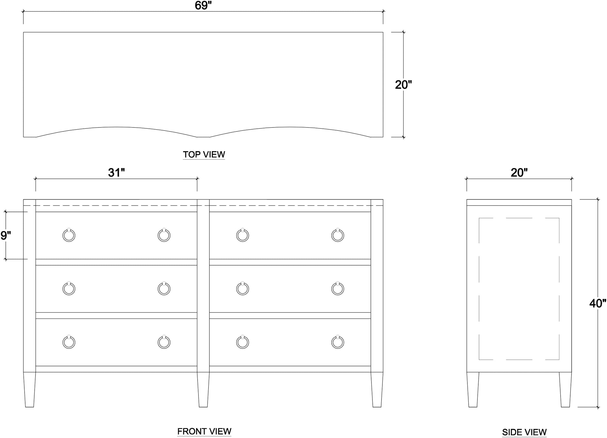 Mornington Linen Wrapped 6 Drawer Dresser In Pale Blue