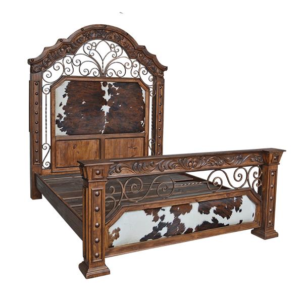 Santa Fe King Bed Iron and Cowhide Hair on Hide Custom order