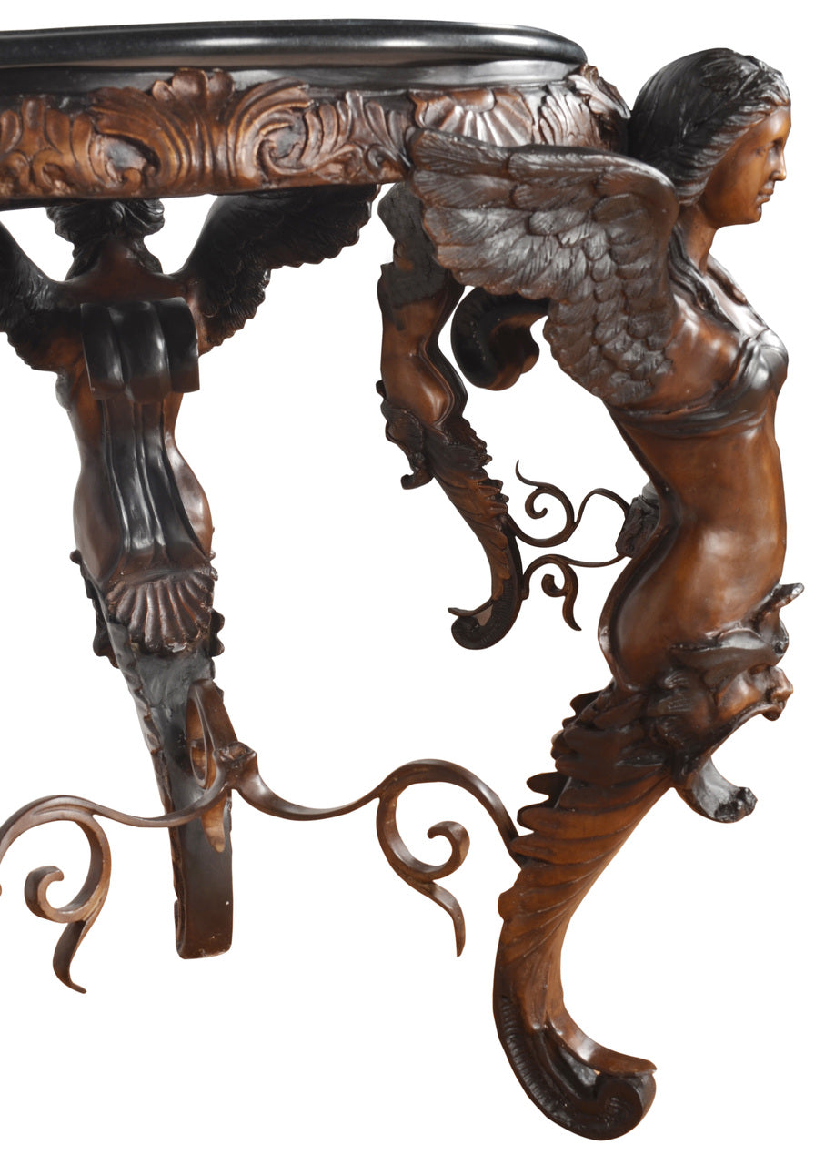 Bronze Angels with Marble Top 33" Foyer Table - Furniture on Main