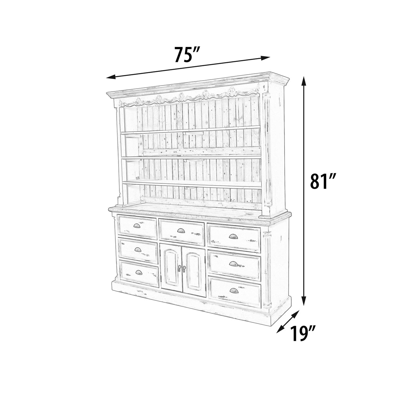 Farmhouse Buffet and Hutch White Distressed with Natural Accents - Furniture on Main