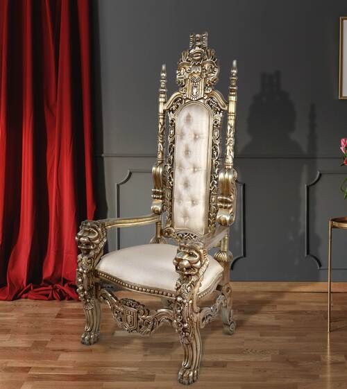 Hand carved Royal King Lion Chair Gold - Furniture on Main