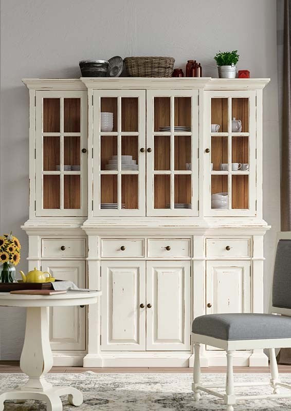 Farmhouse Buffet with Hutch White Distressed - Furniture on Main