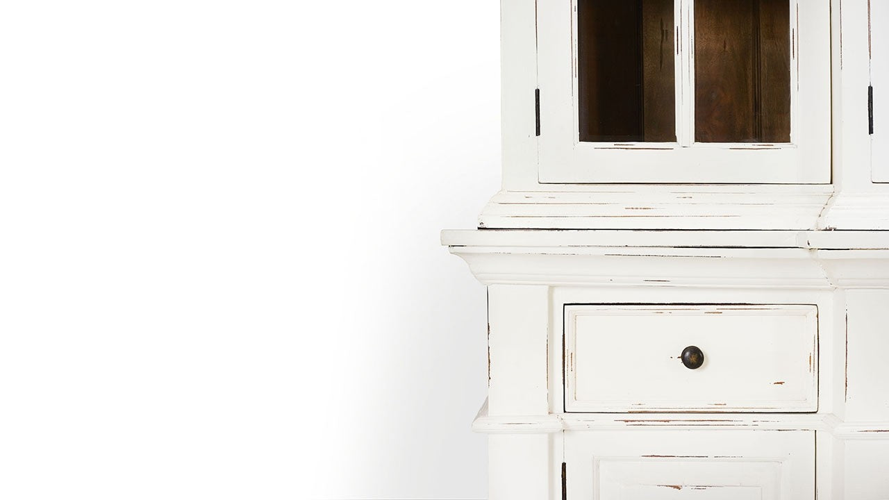 Farmhouse Buffet with Hutch White Distressed - Furniture on Main