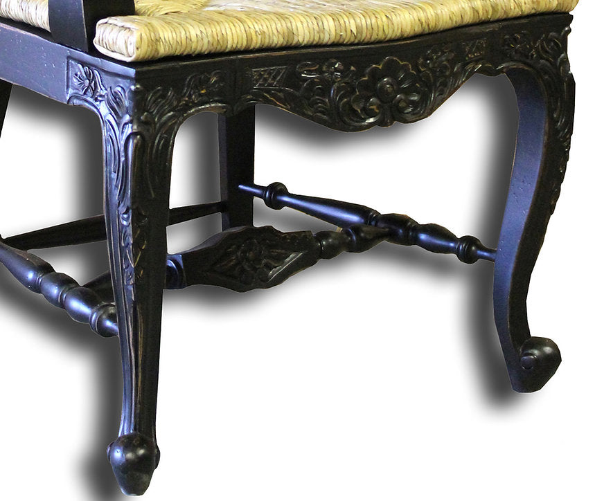 Farmhouse Ladderback Arm Chair Rush Seat Black Set of 2 - Furniture on Main