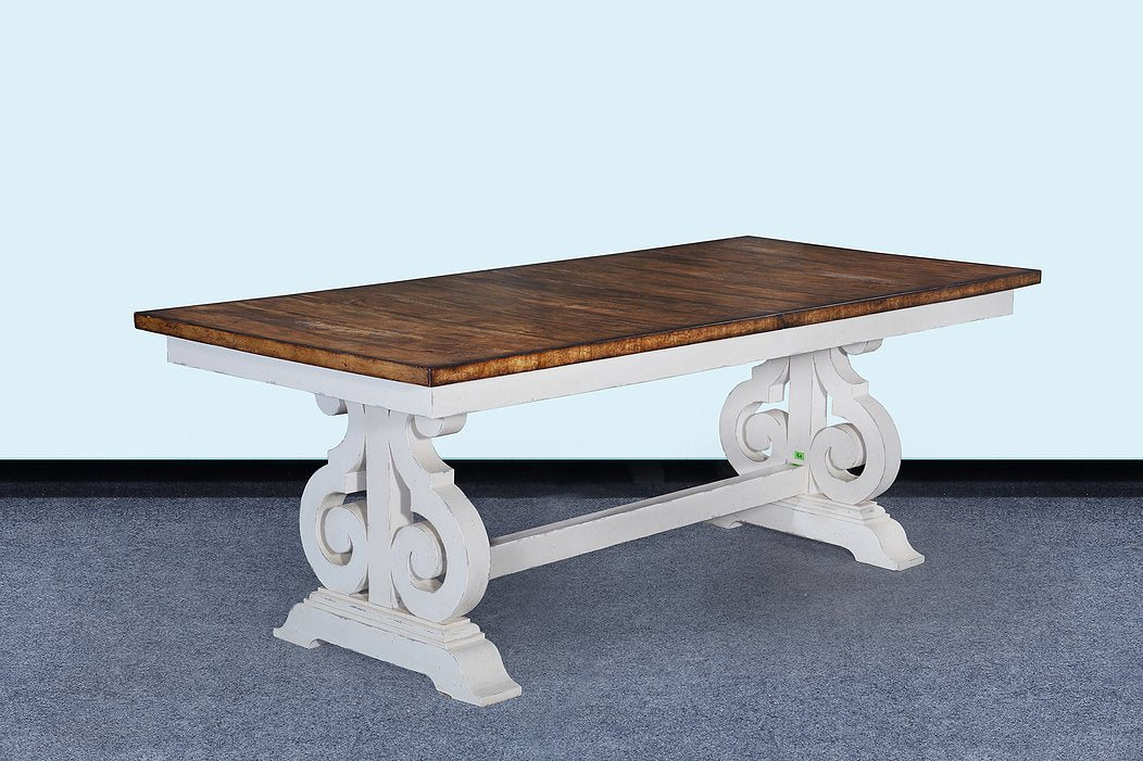 French Scroll Base 84" Dining Table Butterfly Leaf Antique White - Furniture on Main