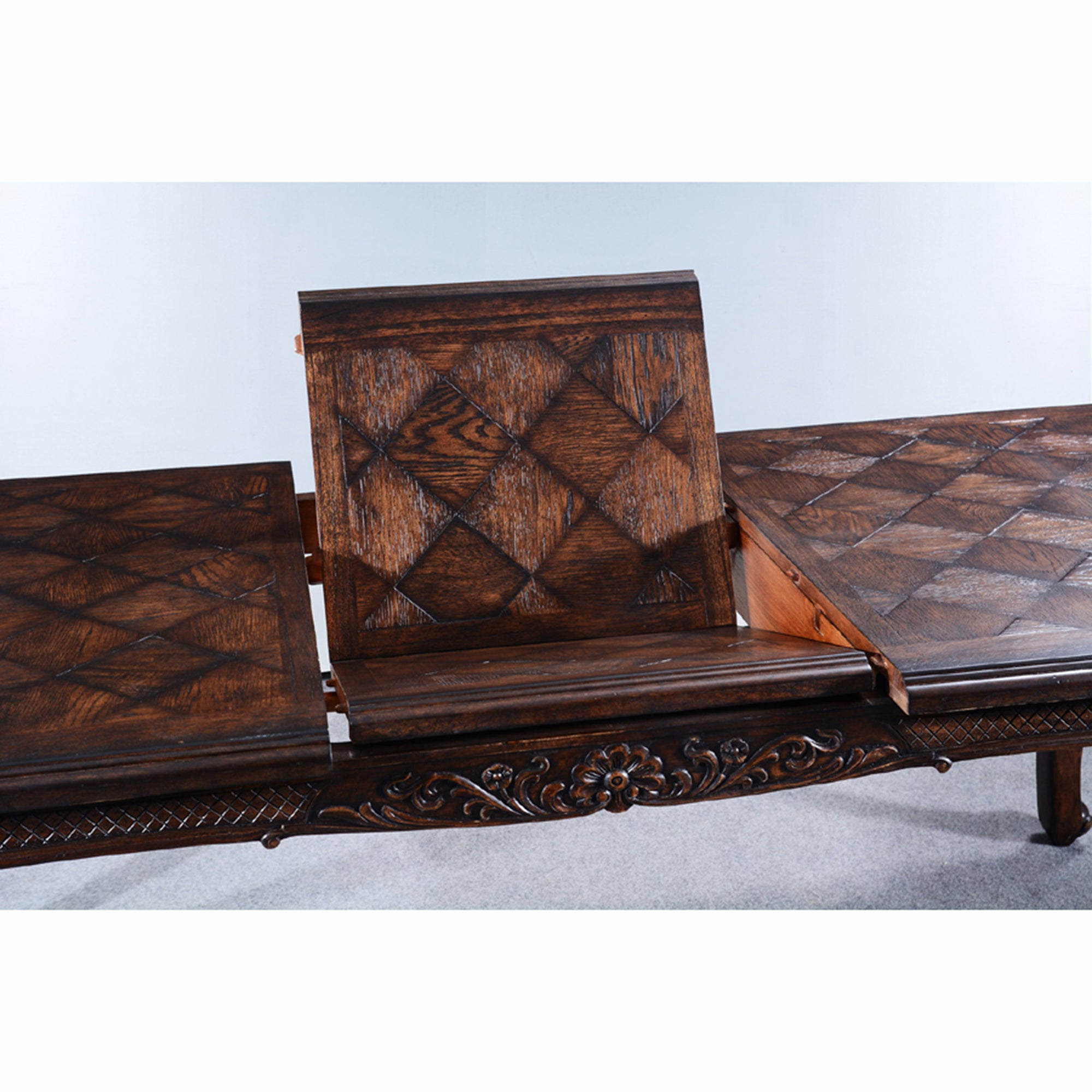 French Extension Dining Table Distressed Walnut Finish - Furniture on Main