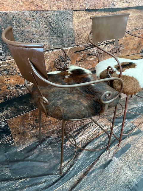 Set of 3 Iron Counter Height Barstools Hair on Hide - Furniture on Main
