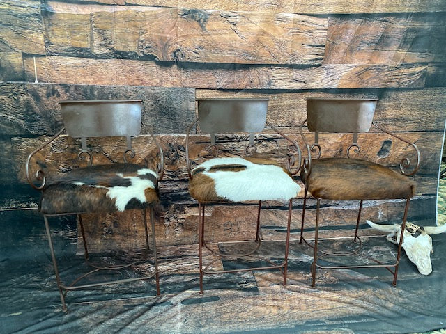 Set of 3 Iron Counter Height Barstools Hair on Hide - Furniture on Main