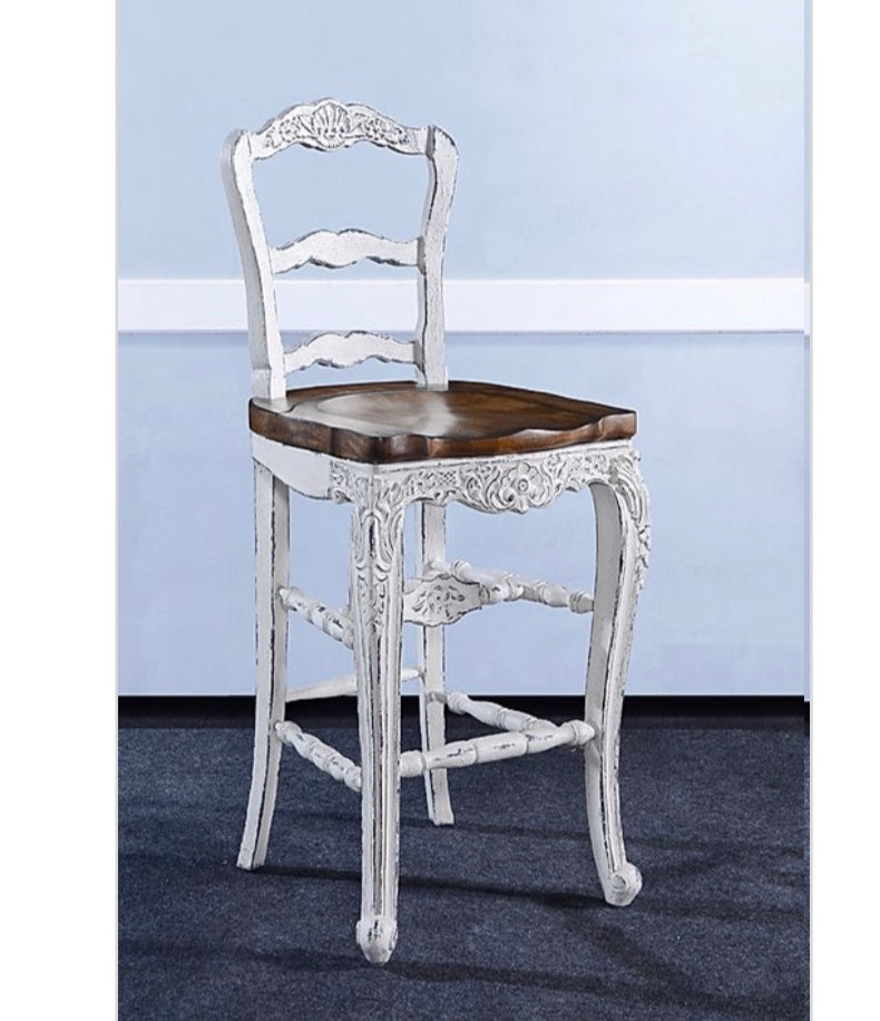 Farmhouse White Distressed Bar Height Stool Set of 3 - Furniture on Main