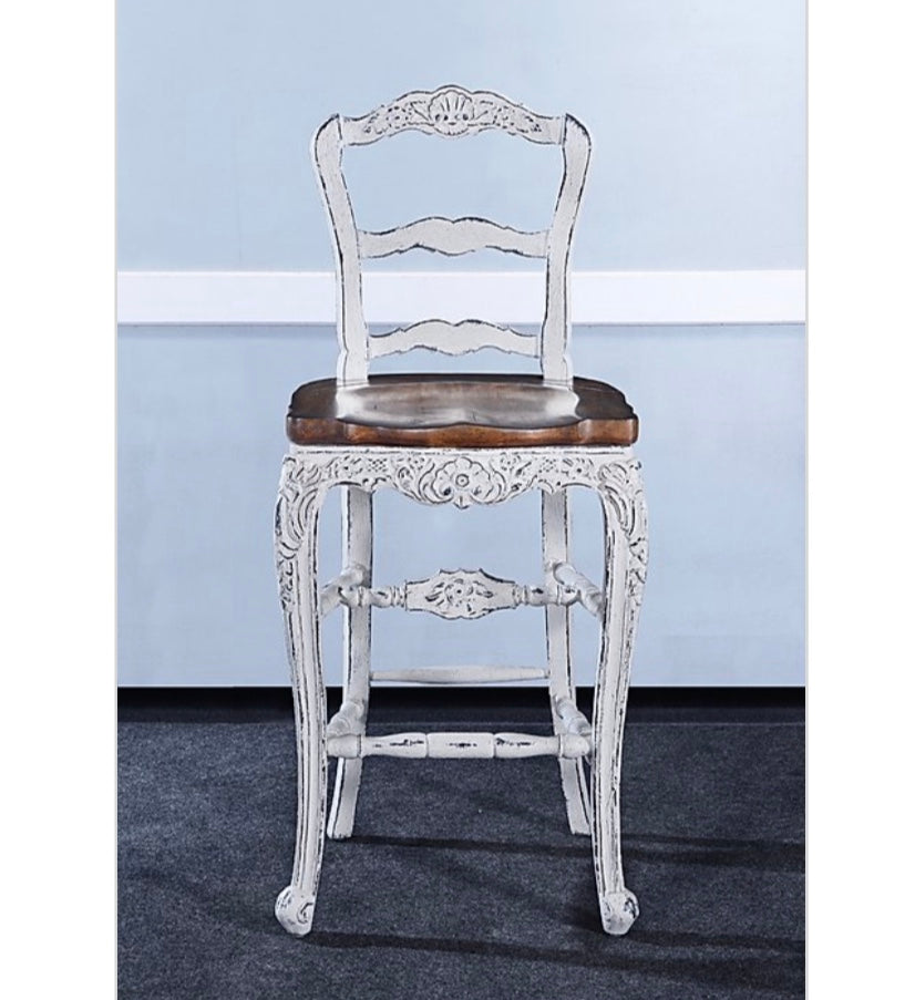 Farmhouse White Distressed Bar Height Stool Set of 3 - Furniture on Main