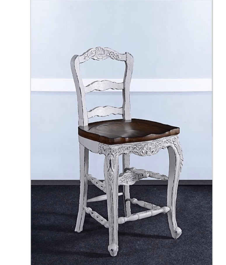 Farmhouse White Distressed Counter Height Barstool Set of 3 - Furniture on Main