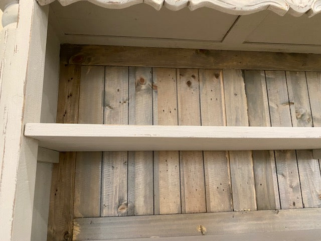 Farmhouse Buffet and Hutch greyed White Distressed with Natural Accents
