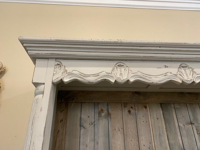 Farmhouse Buffet and Hutch greyed White Distressed with Natural Accents