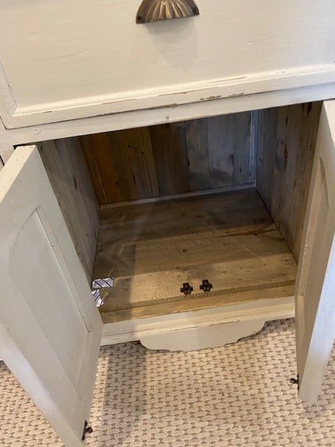 Farmhouse Buffet and Hutch greyed White Distressed with Natural Accents