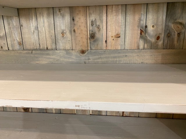 Farmhouse Buffet and Hutch greyed White Distressed with Natural Accents