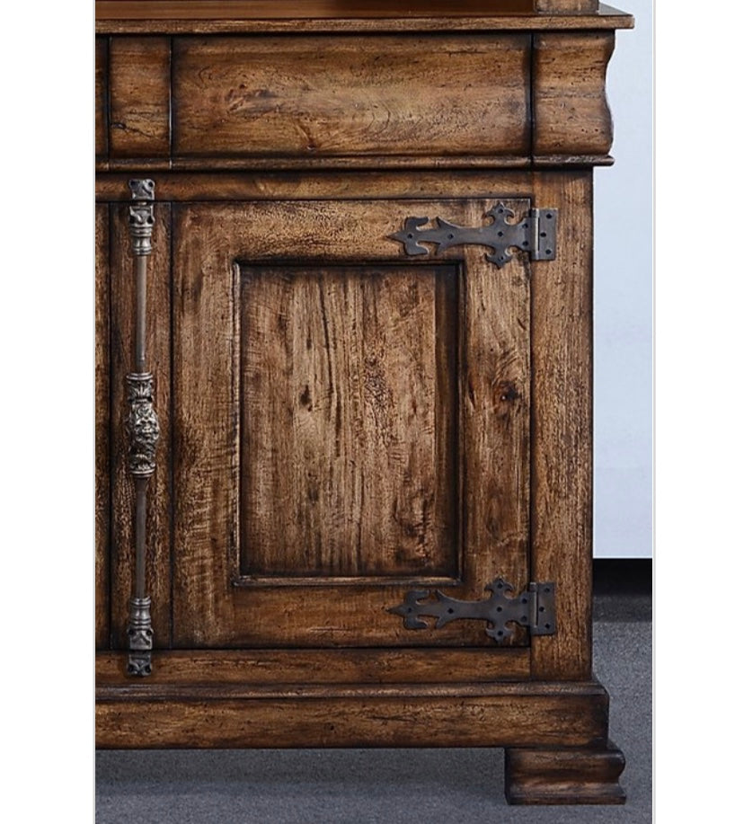 Old World Kitchen Storage Cabinet Rustic Pecan - Furniture on Main