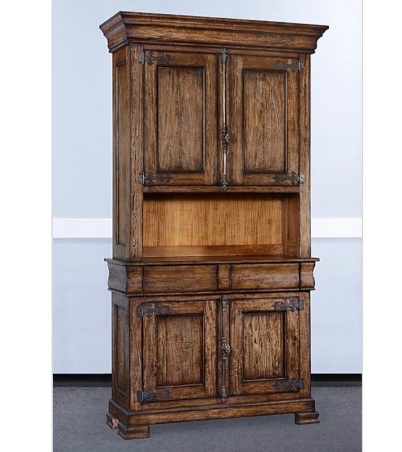 Old World Kitchen Storage Cabinet Rustic Pecan - Furniture on Main