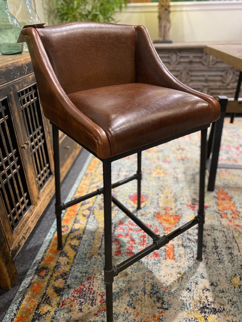 Iron Pipe Bar Height Leather Industrial Bar Stool Set of 3