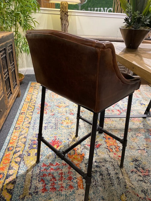Iron Pipe Bar Height Leather Industrial Bar Stool Set of 3