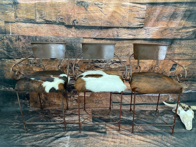 Set of 3 Iron Counter Height Barstools Hair on Hide - Furniture on Main