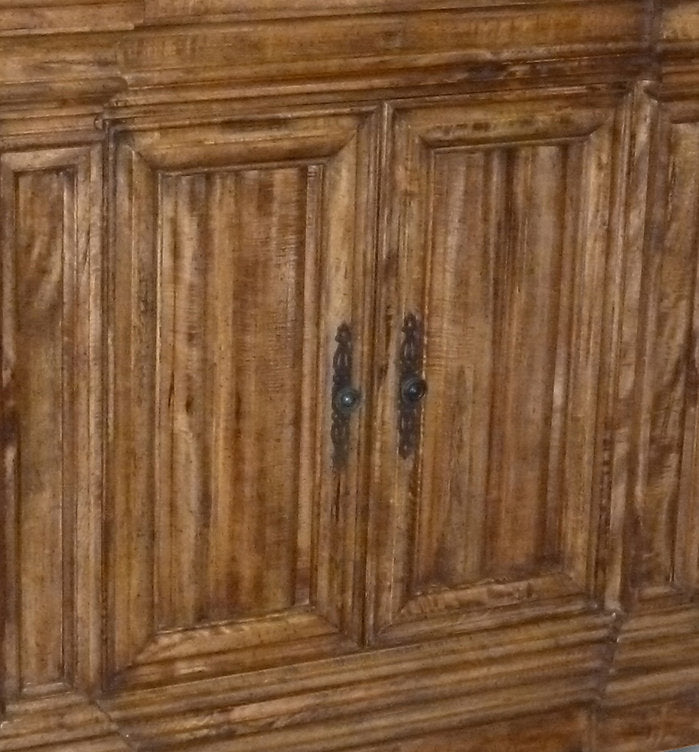 Stepped Front Rustic Pecan Buffet Sideboard - Furniture on Main