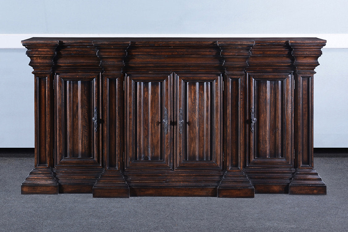 Stepped Front Dark Rustic Pecan Buffet Sideboard - Furniture on Main