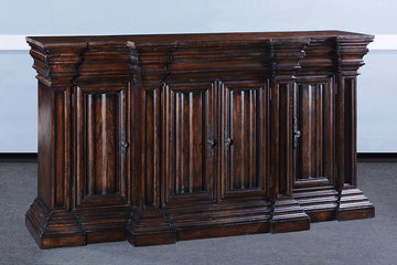 Stepped Front Dark Rustic Pecan Buffet Sideboard - Furniture on Main