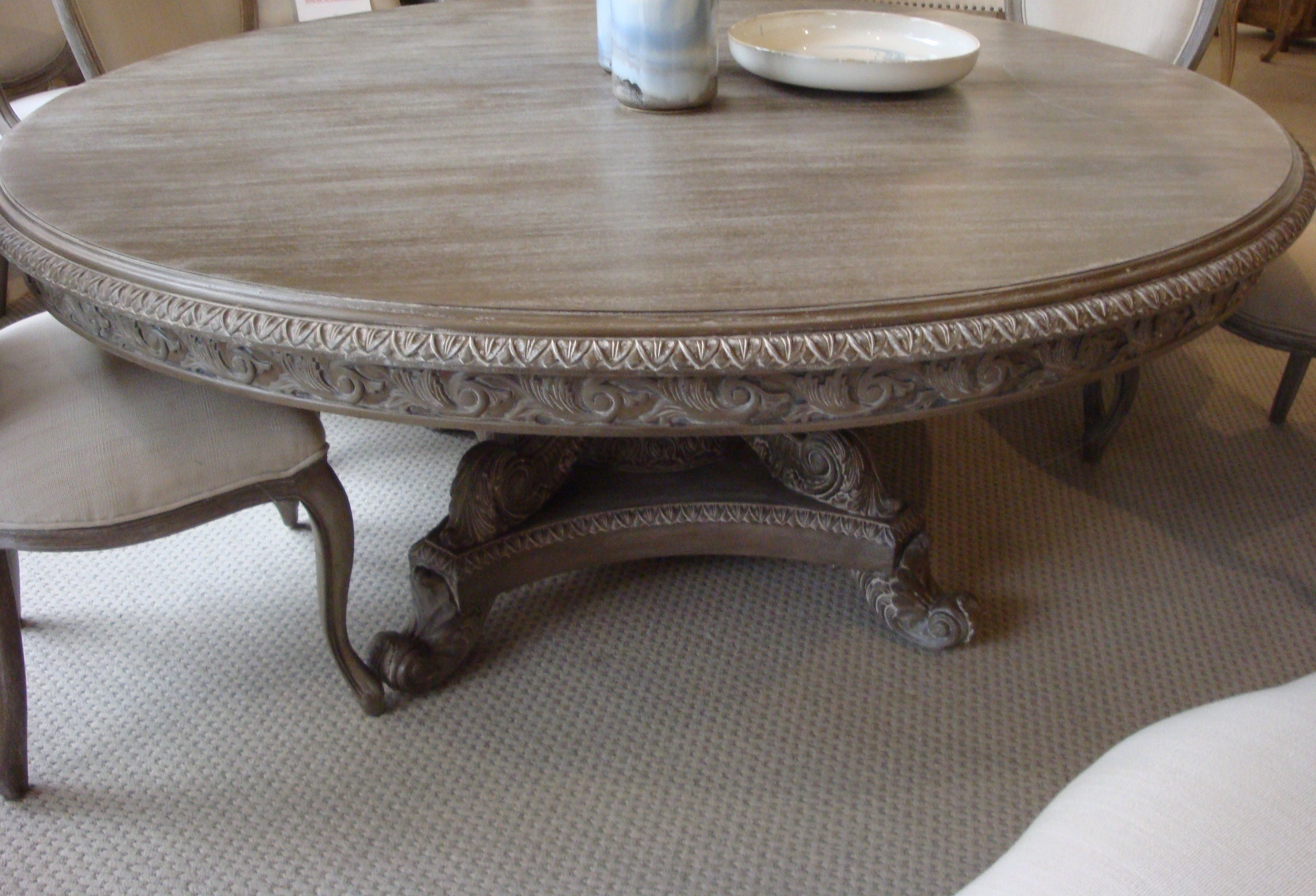 Angelia Majestic Hand Carved Parchment Pedestal 72" Dining Table - Furniture on Main