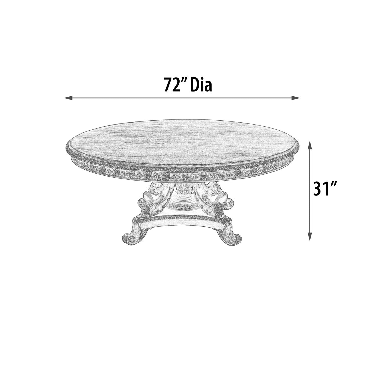 Angelia Misty Grey Hand Carved Pedestal 72" Dining Table