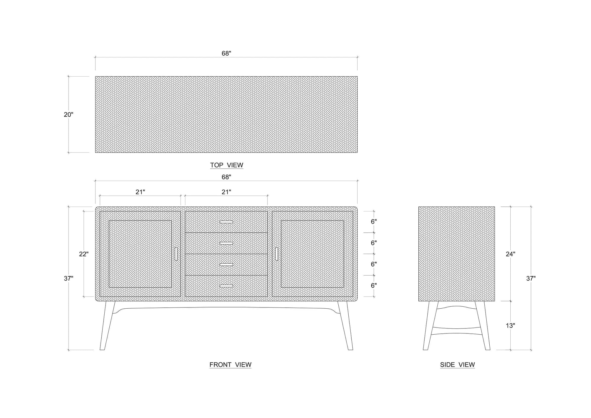 Pierre Mid Century Buffet In Raw Raffia & Straw Wash