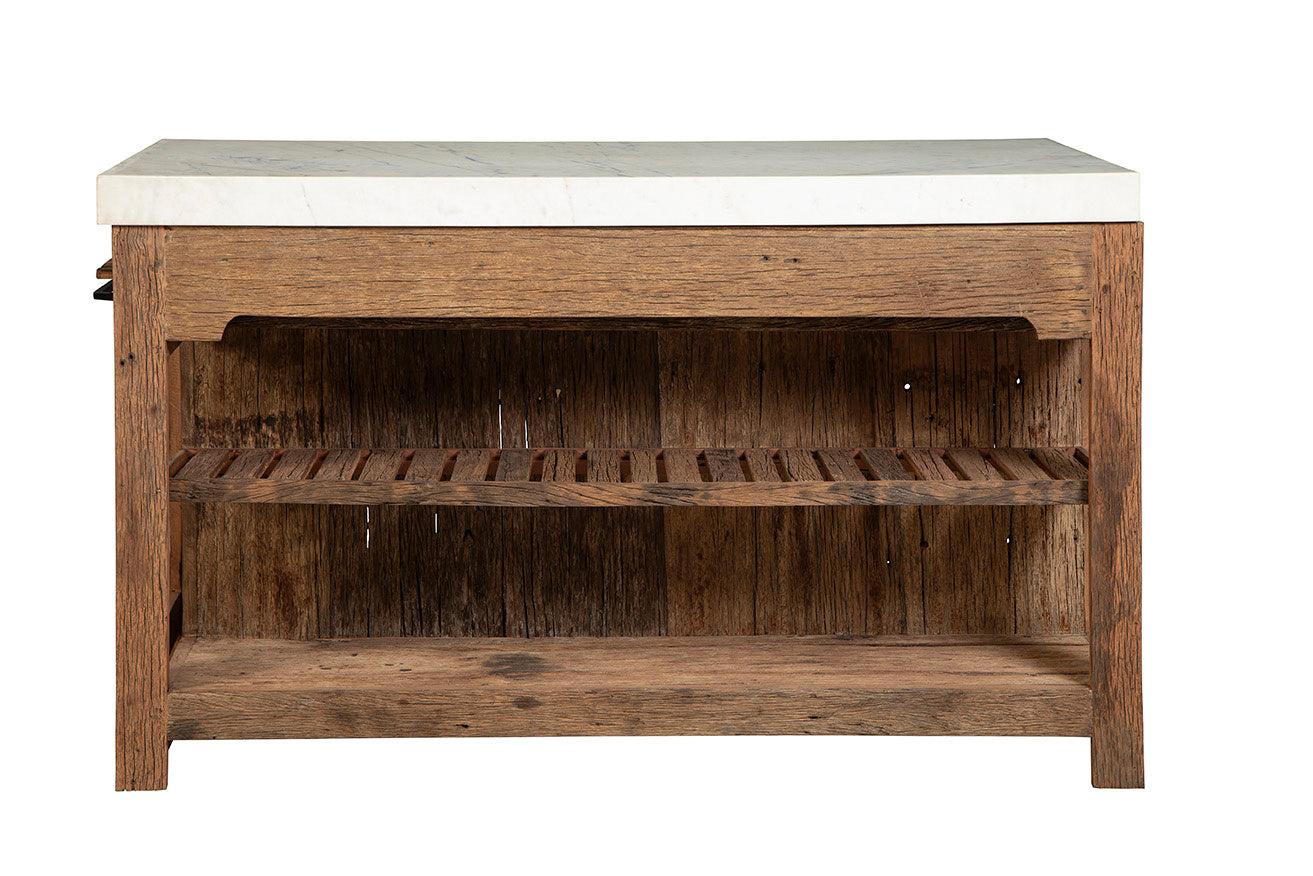 Rustic Marble Island with pull out Table Reclaimed Wood