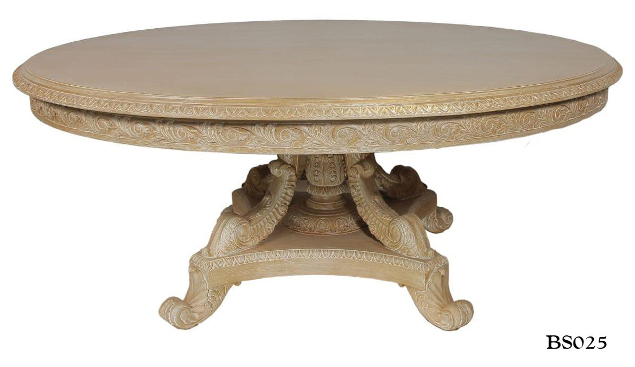 Angelia Beechstone Hand Carved Pedestal 72" Dining Table