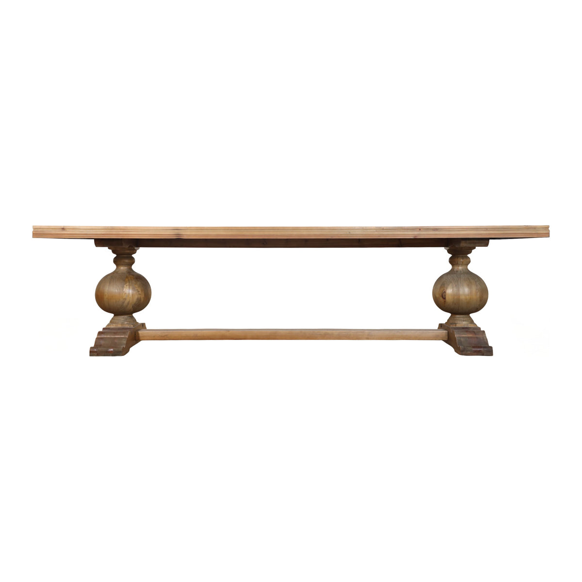 Ball Leg Dining Table with Metal Inlay Corner Reclaimed Pine Wood 118"