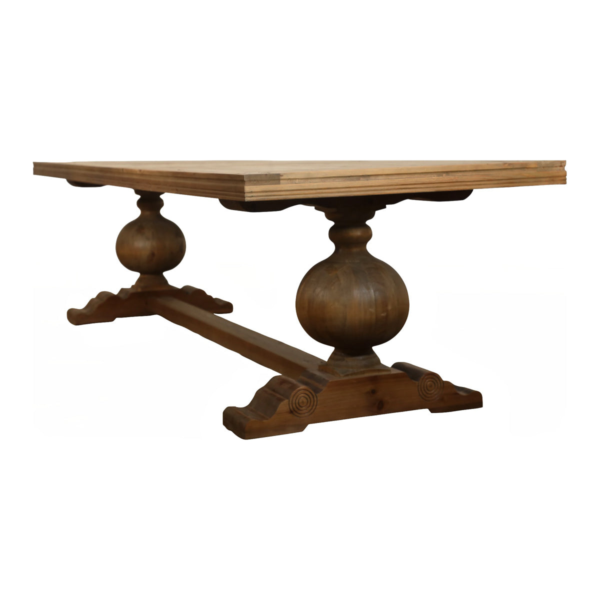 Ball Leg Dining Table with Metal Inlay Corner Reclaimed Pine Wood 118"