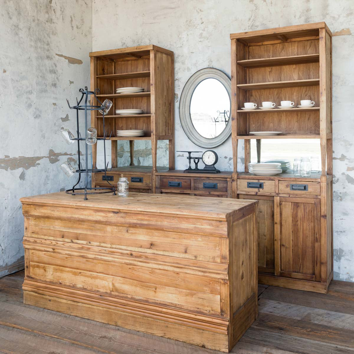 Tall Bar Back Reclaimed Wood Cabinet Store Display Cabinet