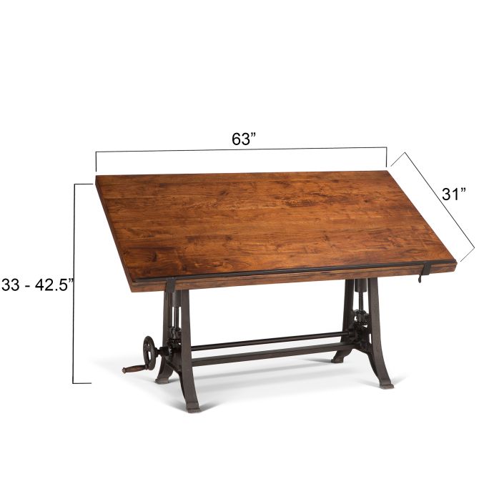 Industrial Loft 62" Adjustable Drafting Desk Walnut