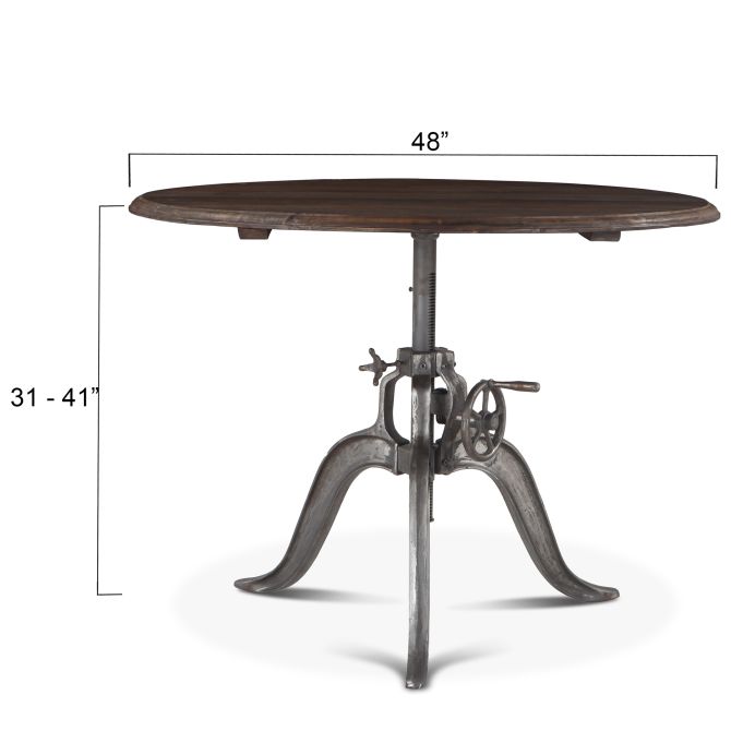 48" Industrial Crank Round Dining Table Weathered Grey