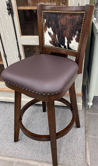 Southfork Ranch Cowhide Bar Height Barstool Set of  3