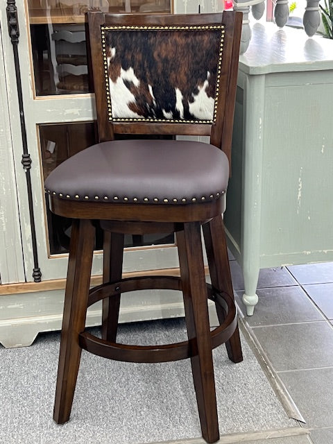 Southfork Ranch Cowhide Bar Height Barstool Set of  3