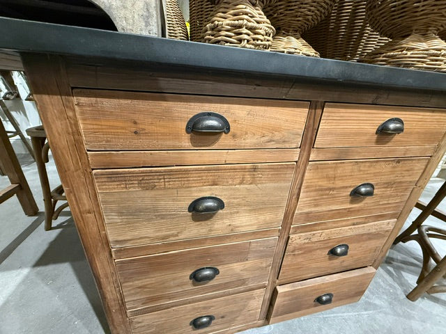 Botanist's Work Bench 107" Reclaimed Wood Metal Top Island