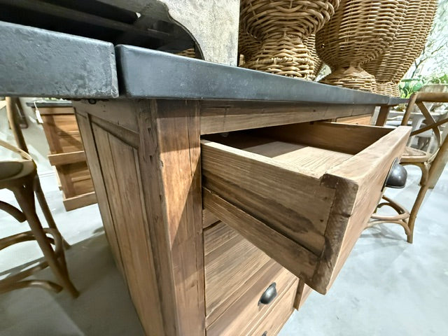 Botanist's Work Bench 107" Reclaimed Wood Metal Top Island
