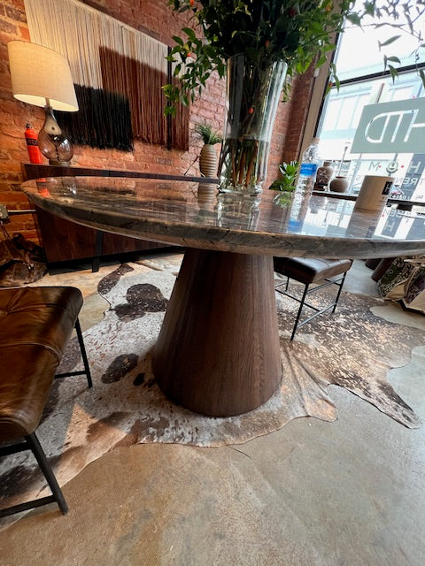 Vista 48" Round Dining Table with Lava Marble and Dark Oak Base