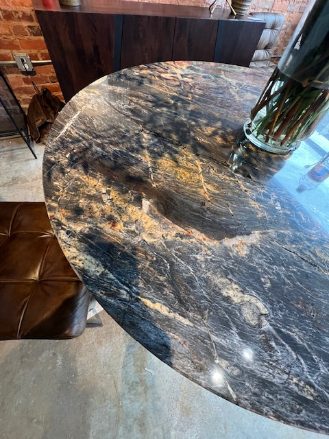 Vista 48" Round Dining Table with Lava Marble and Dark Oak Base