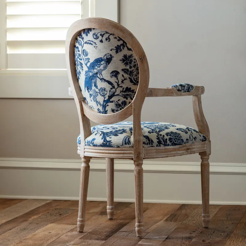 BLUE FOWL & FRUIT JACQUARD ARM DINING CHAIR Set of 2 French