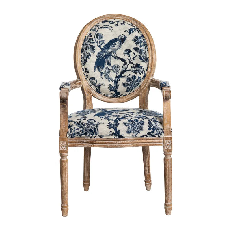 BLUE FOWL & FRUIT JACQUARD ARM DINING CHAIR Set of 2 French