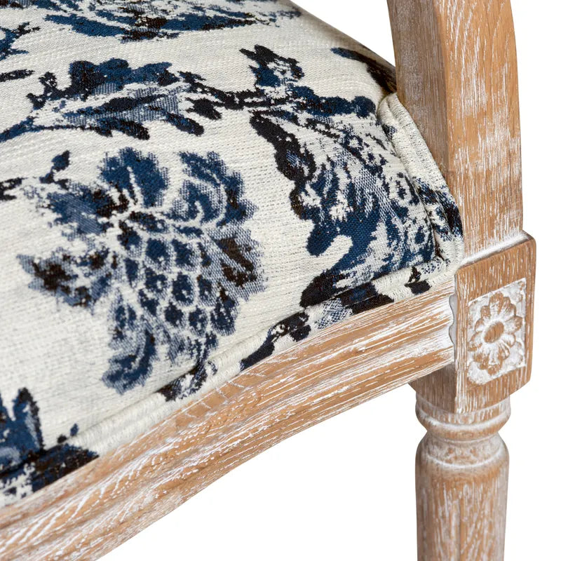 BLUE FOWL & FRUIT JACQUARD ARM DINING CHAIR Set of 2 French