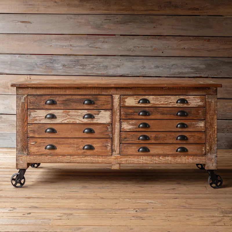 The Crafters Work Station Reclaimed Wood Rolling Island