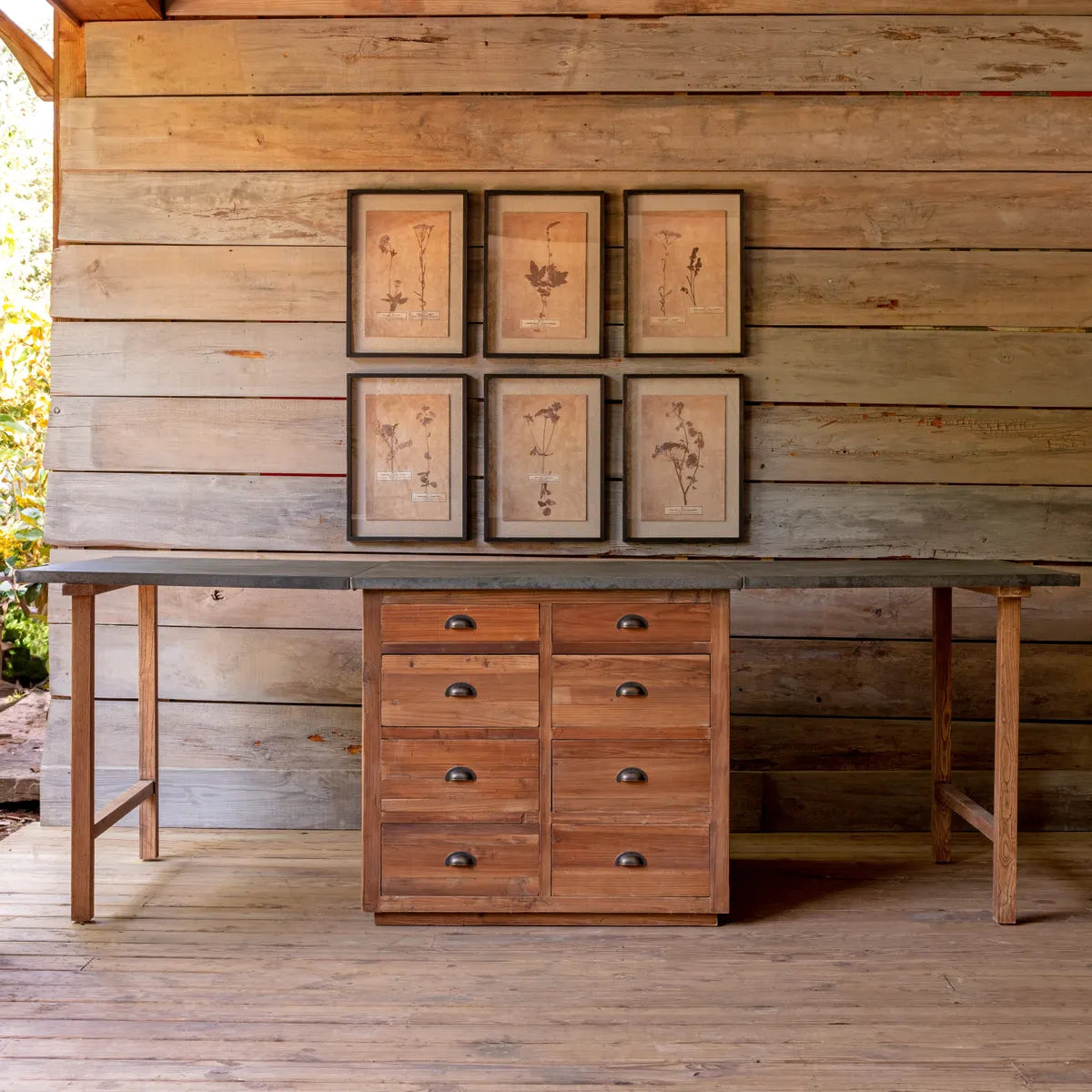 Botanist's Work Bench 107" Reclaimed Wood Metal Top Island